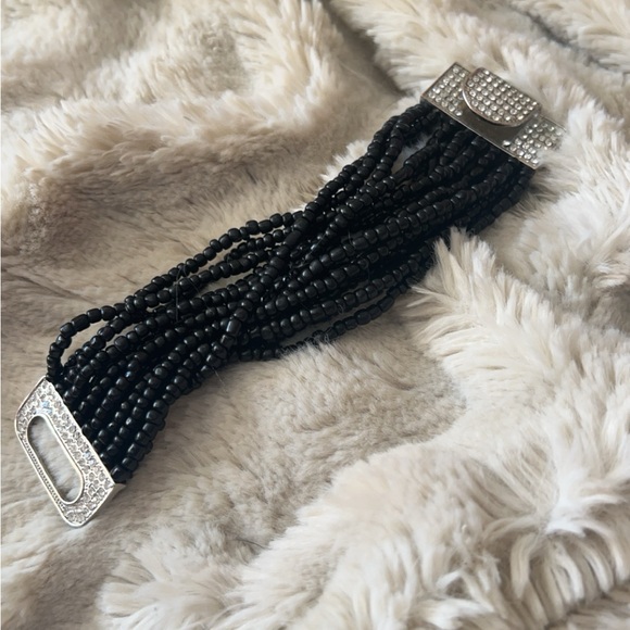 Women’s Black Beaded Buckle Multi Twisted Strand Bracelet Cuff - Picture 10 of 10